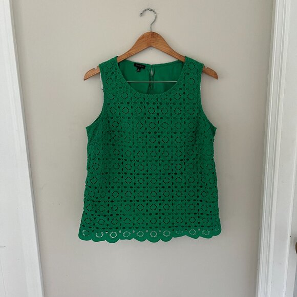 Talbots Eyelet Sleeveless Top Size 14 Green Blouse Summer Cotton Shell - Picture 2 of 6